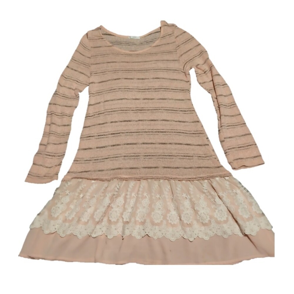 Jodifl dress Womens Large peach striped thin knit sweater tiered Romantic Boho